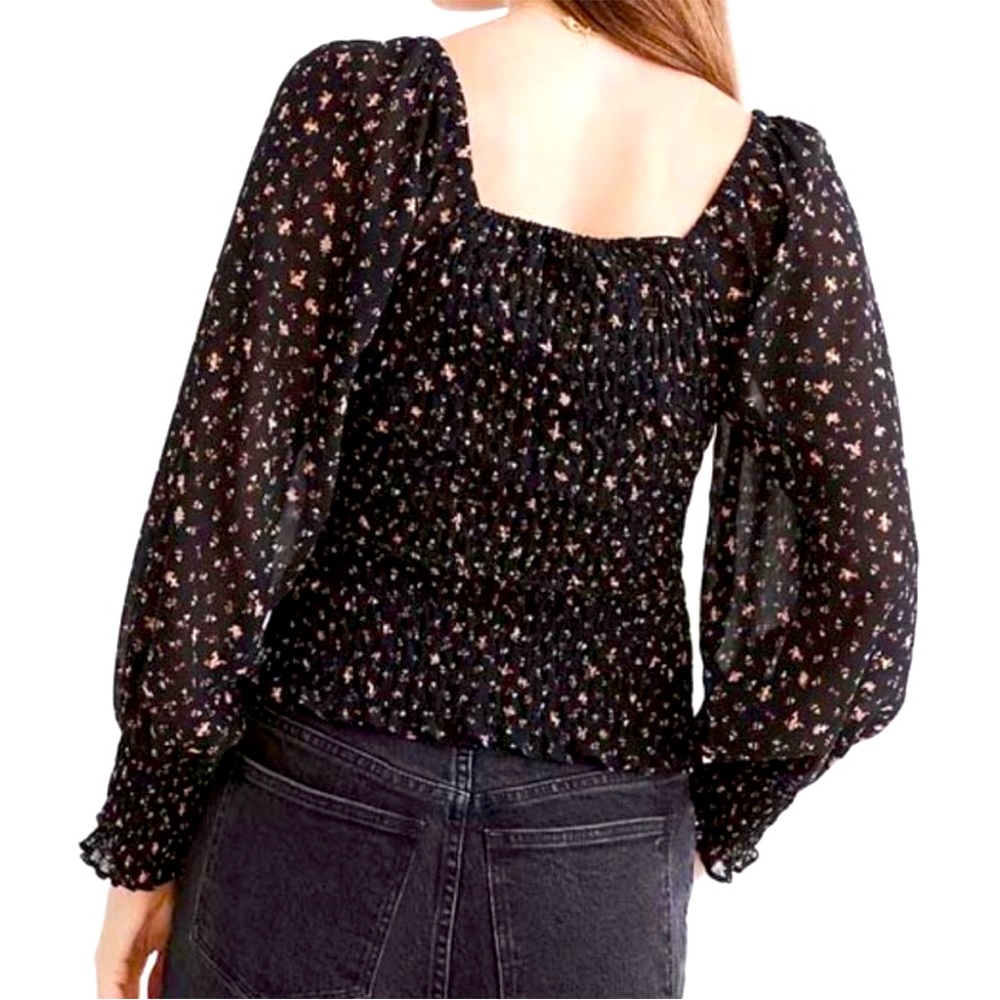Madewell Lucie Black Floral Peasant Top - size Medium